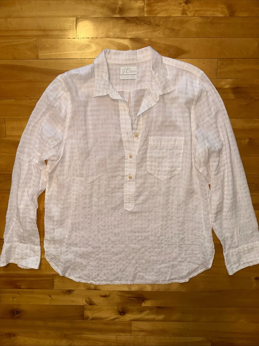 Vintage J.Crew White Pink Crinkle Gauze Popover Blouse Women’s Size 12 Classic
